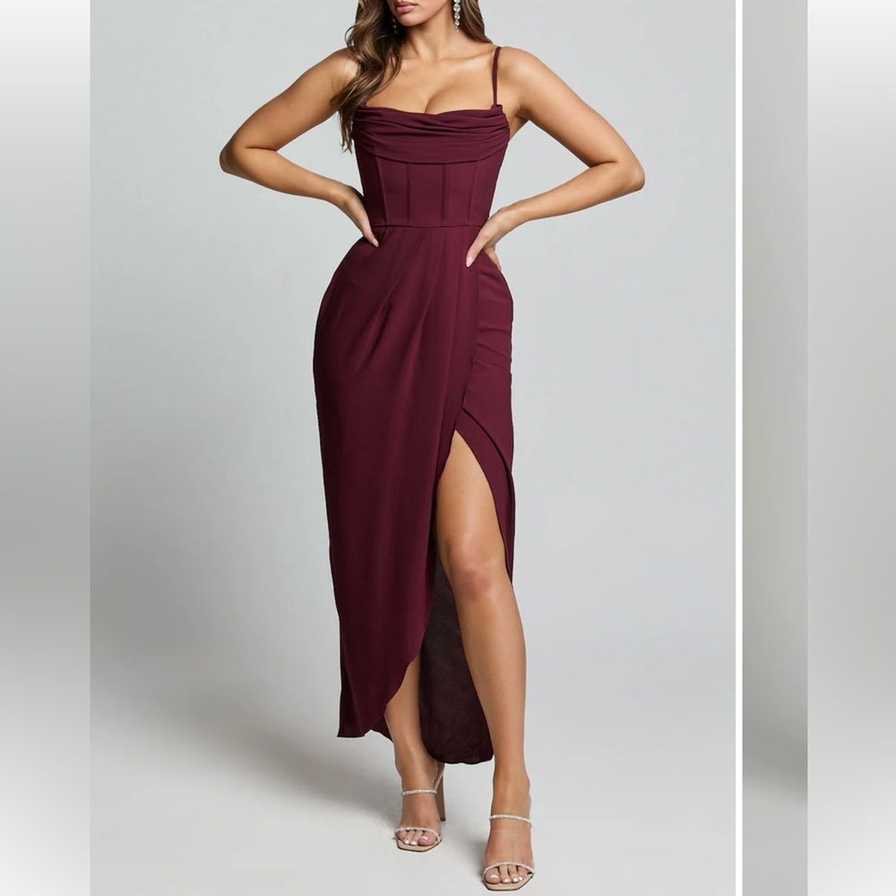 Showpo Asymmetrical Burgundy Dress